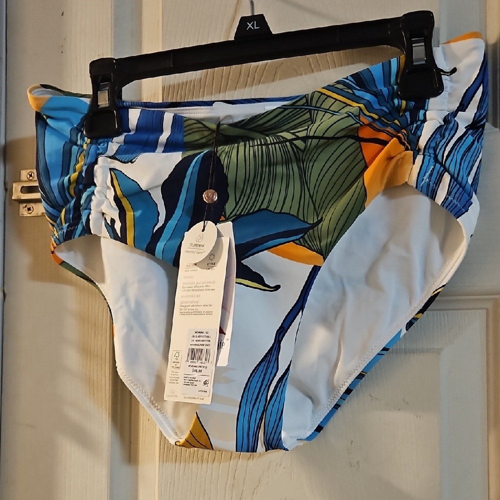 CALIA Adjustable Tie Front Swim Bottom BOTANICAL PRINT WHITE: NWT: SIZE XS
